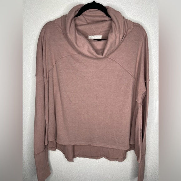 Free People - Cozy Time Funnel Neck Top in Chocolate tan color size s - Picture 2 of 9